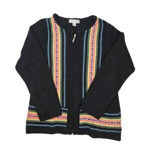 Coldwater Creek Black and Multicolor Full Zip Sweater Women's Size Small